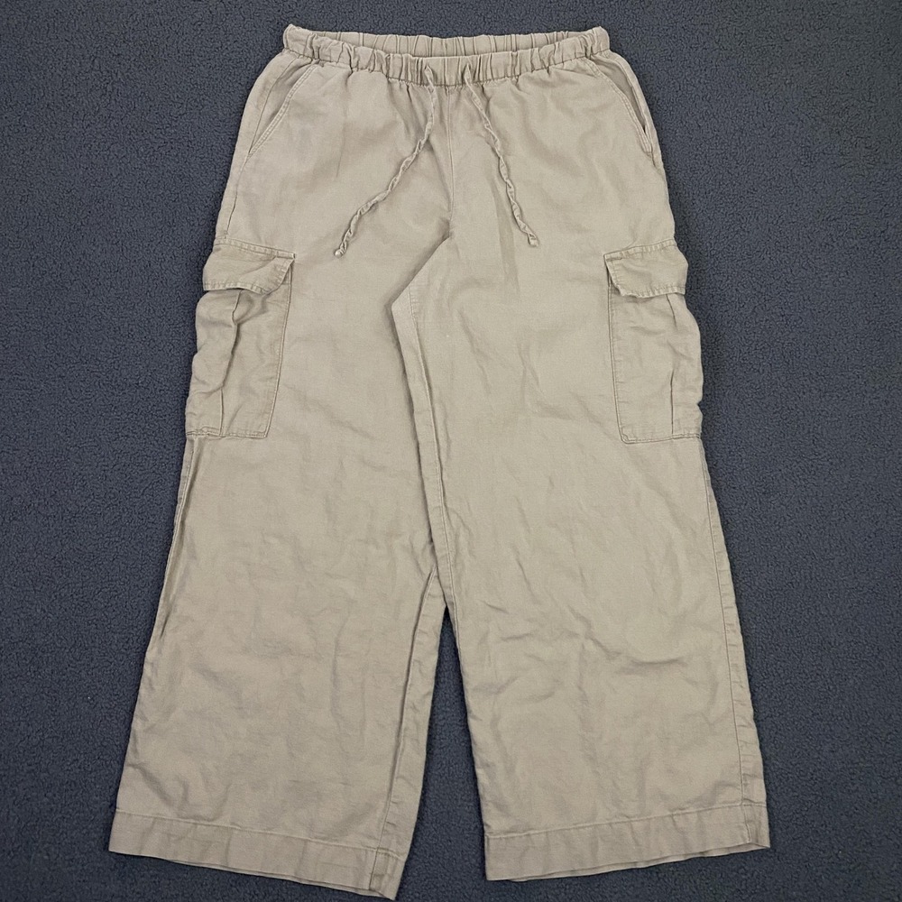 Gap Cargo Pants Mens Medium Beige Linen Cotton‎ Relaxed Wide Leg Resort Summer